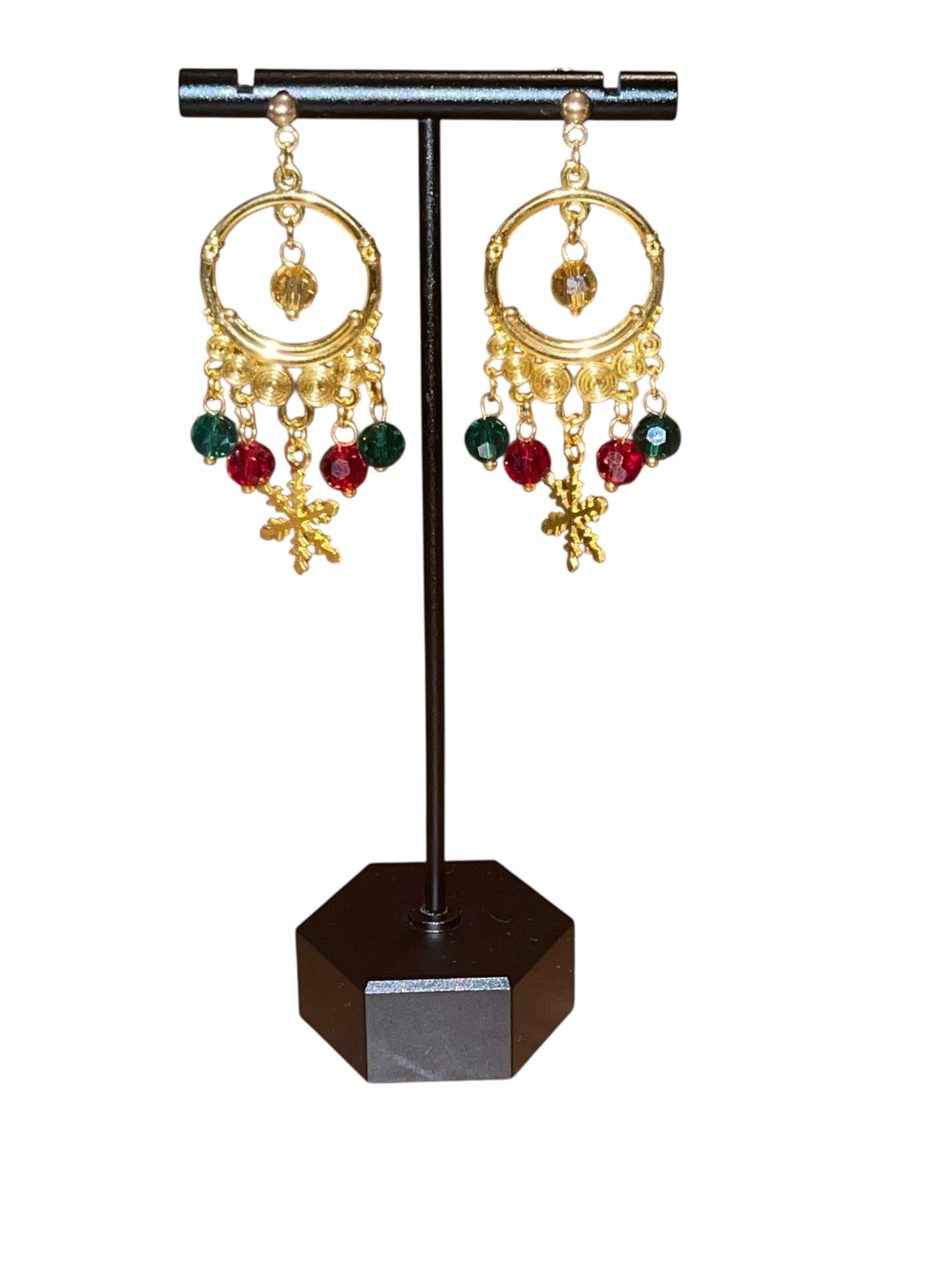 Gold Christmas Snowflake Chandelier Earrings