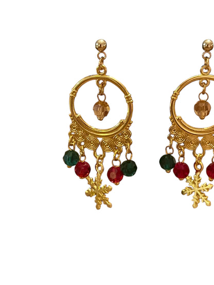 Gold Christmas Snowflake Chandelier Earrings