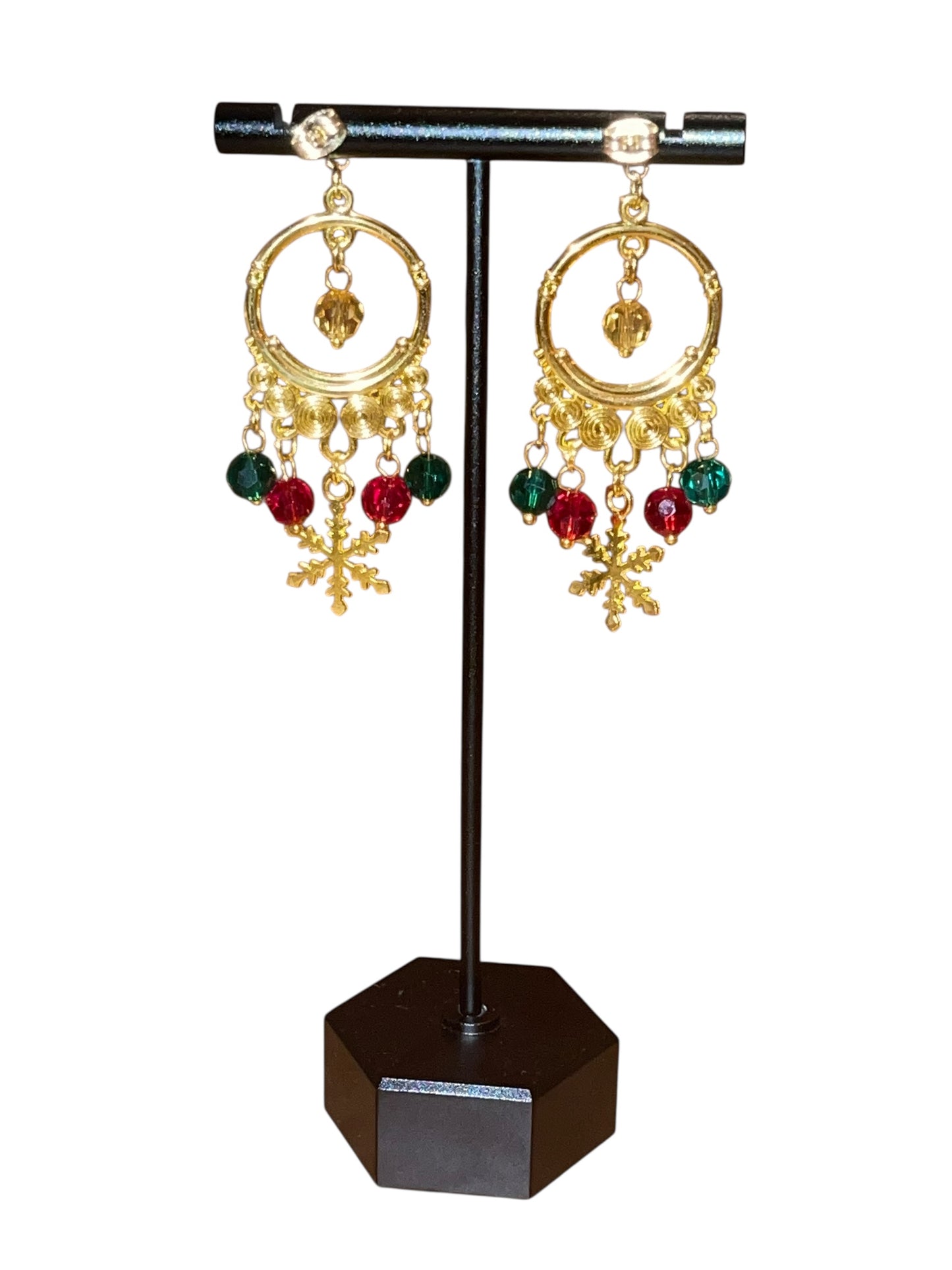 Gold Christmas Snowflake Chandelier Earrings