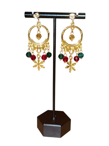 Gold Christmas Snowflake Chandelier Earrings