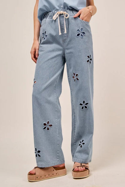 Hazy Daisy Denim Cutout Pants (S-XL)