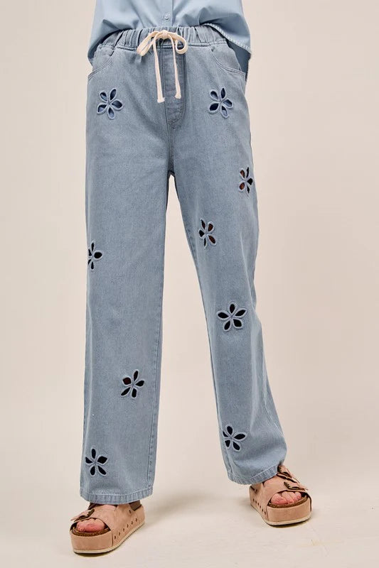 Hazy Daisy Denim Cutout Pants (S-XL)