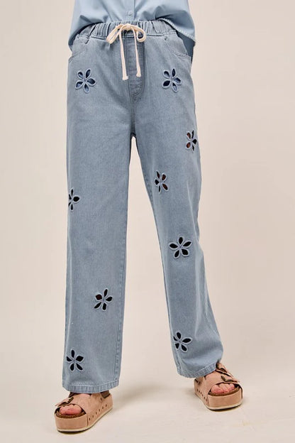 Hazy Daisy Denim Cutout Pants (S-XL)