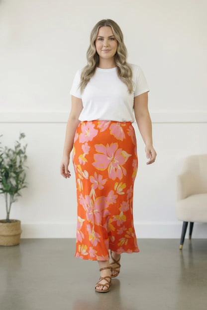 Pink Palms Midi Skirt (1X-3X)