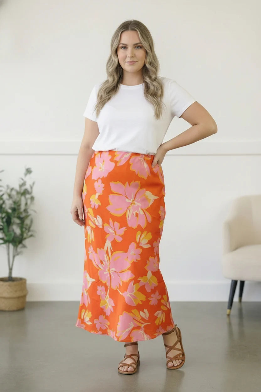 Pink Palms Midi Skirt (1X-3X)