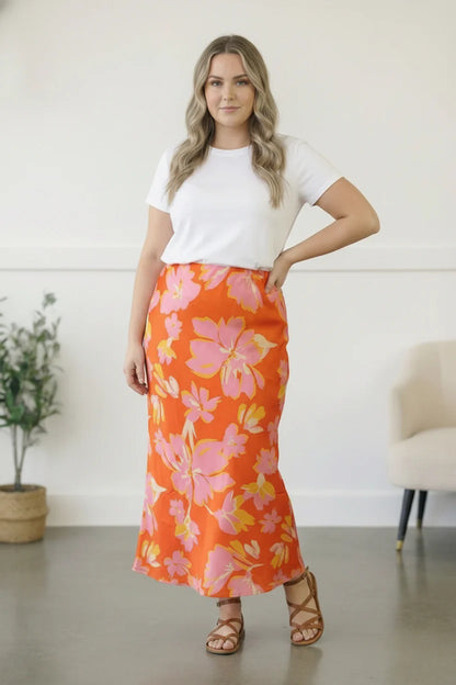 Pink Palms Midi Skirt (1X-3X)