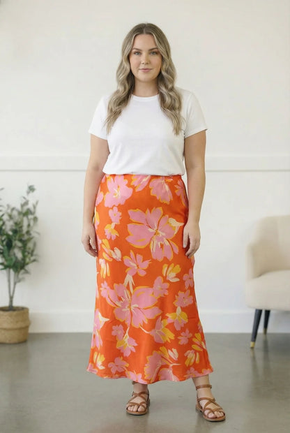 Pink Palms Midi Skirt (1X-3X)