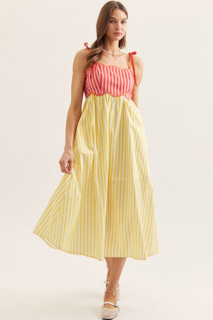 Coral Lemon Stripe Midi Dress (S-L)