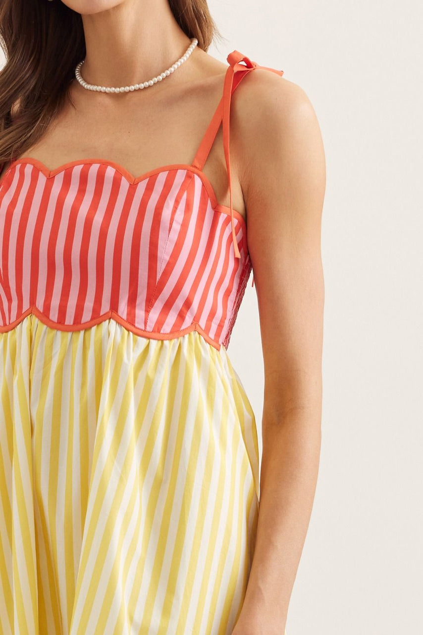 Coral Lemon Stripe Midi Dress (S-L)