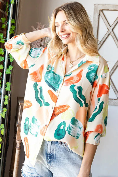 Retro Reverie Abstract Button-Up (S-L)