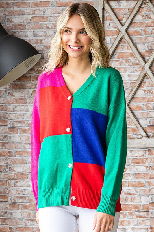 Good Mood Colorblock Knit Cardigan