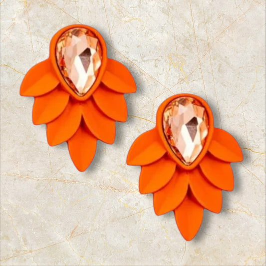 Retro Orange Crystal Leaf Earrings