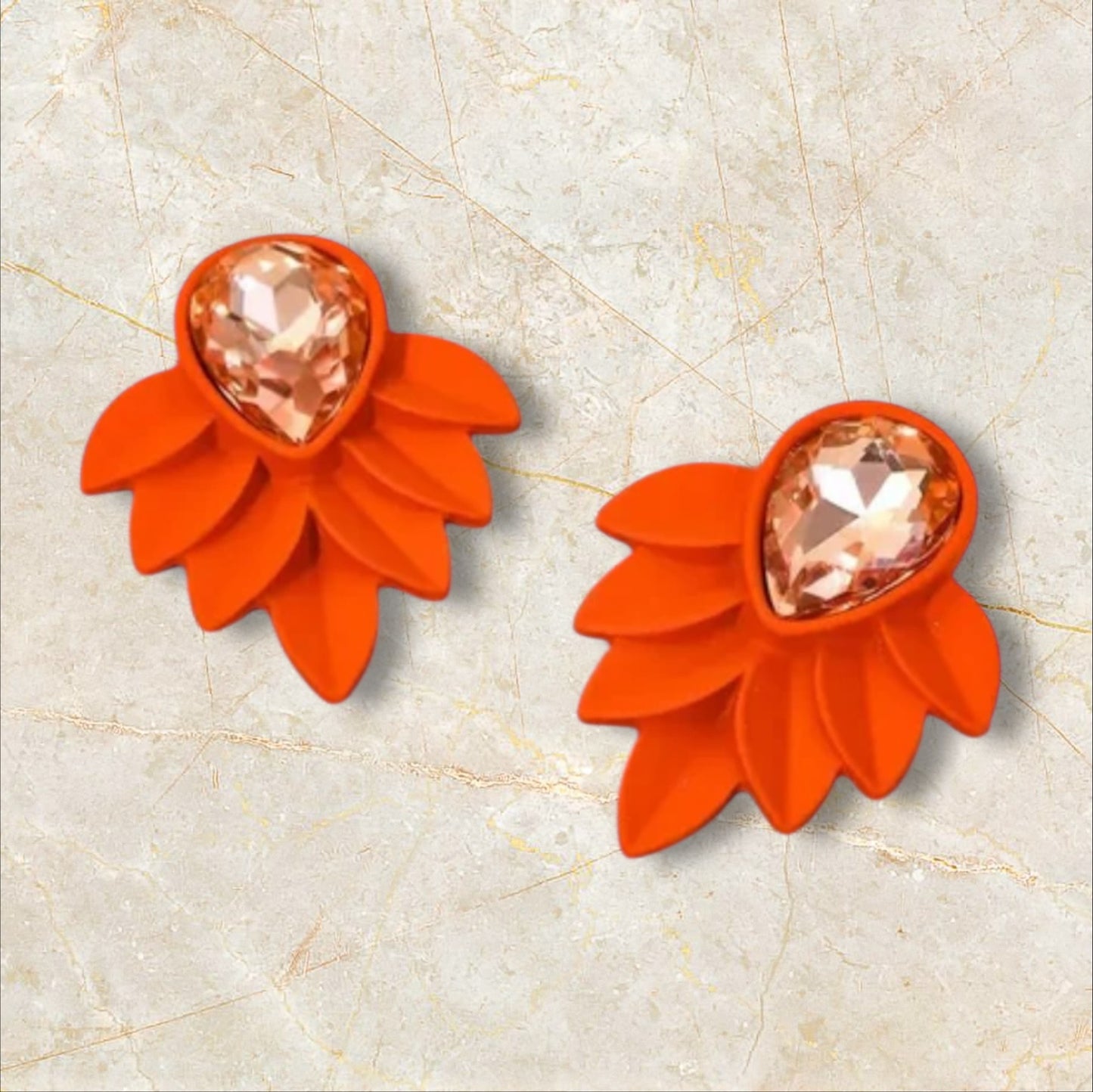 Retro Orange Crystal Leaf Earrings