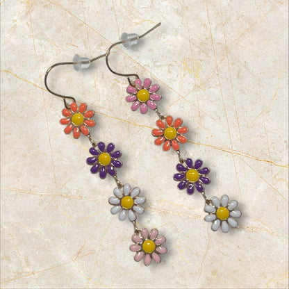 Rainbow Daisy Dangle Earrings