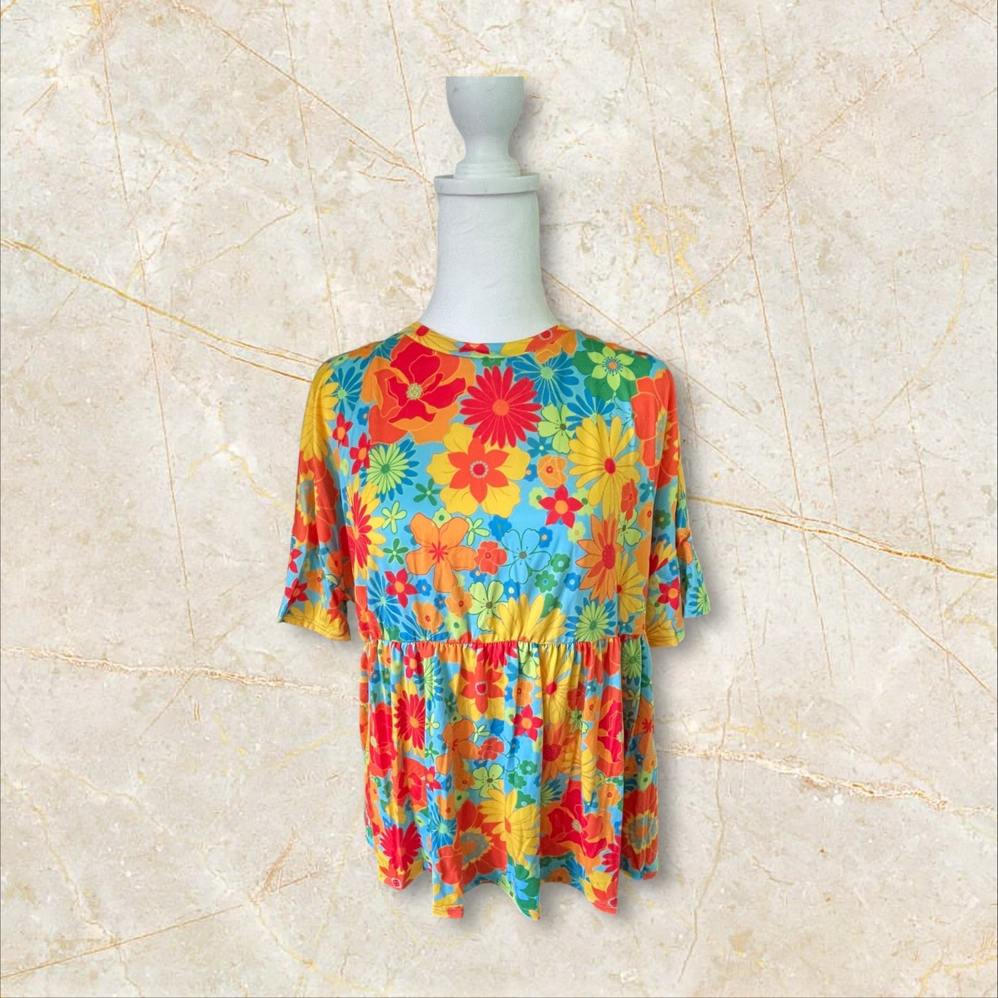 Retro Groove Floral Babydoll Top (S-3X)