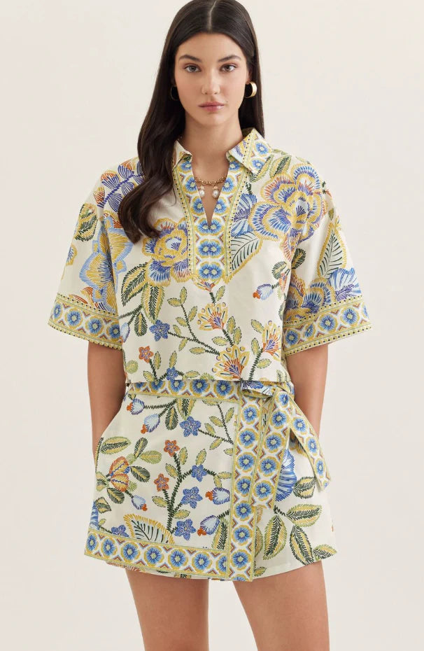 Blue Mediterranean Mosaic Blouse (S-L)