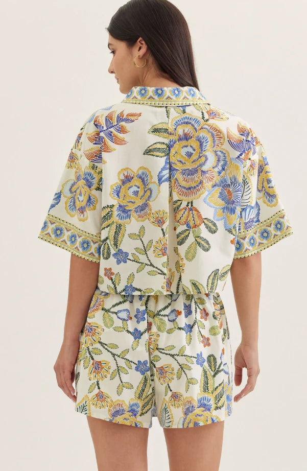 Blue Mediterranean Mosaic Blouse (S-L)