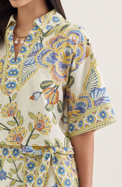 Blue Mediterranean Mosaic Blouse (S-L)
