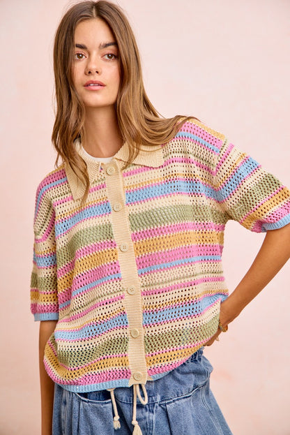 Happy Days Stripe Cardigan (S-3X)