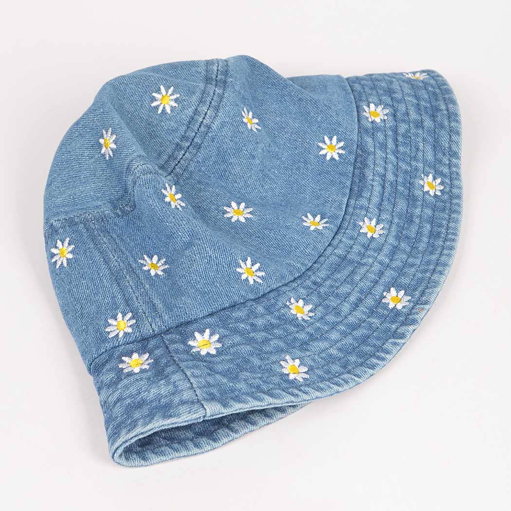 Dark Denim Flower Embloidery Bucket Hat: MBL