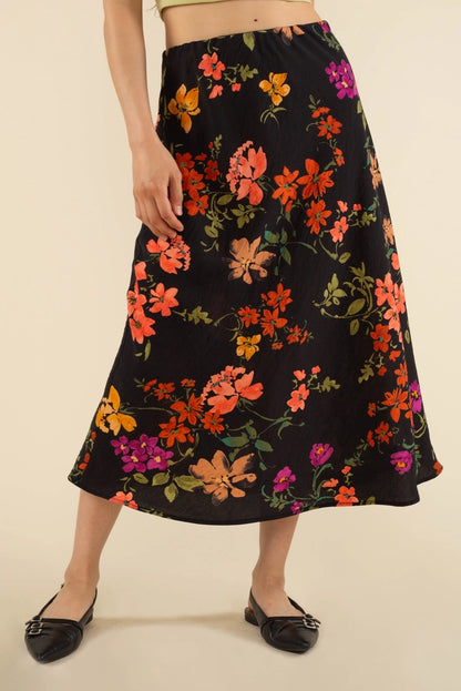 Midnight Bouquet Midi Skirt (S-3X)