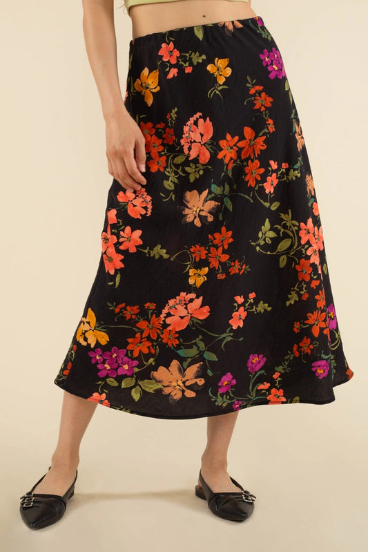 Midnight Bouquet Midi Skirt (S-3X)