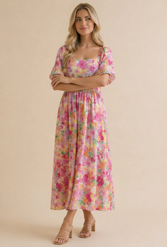 Pink Petal Garden Midi Dress (S-3X)