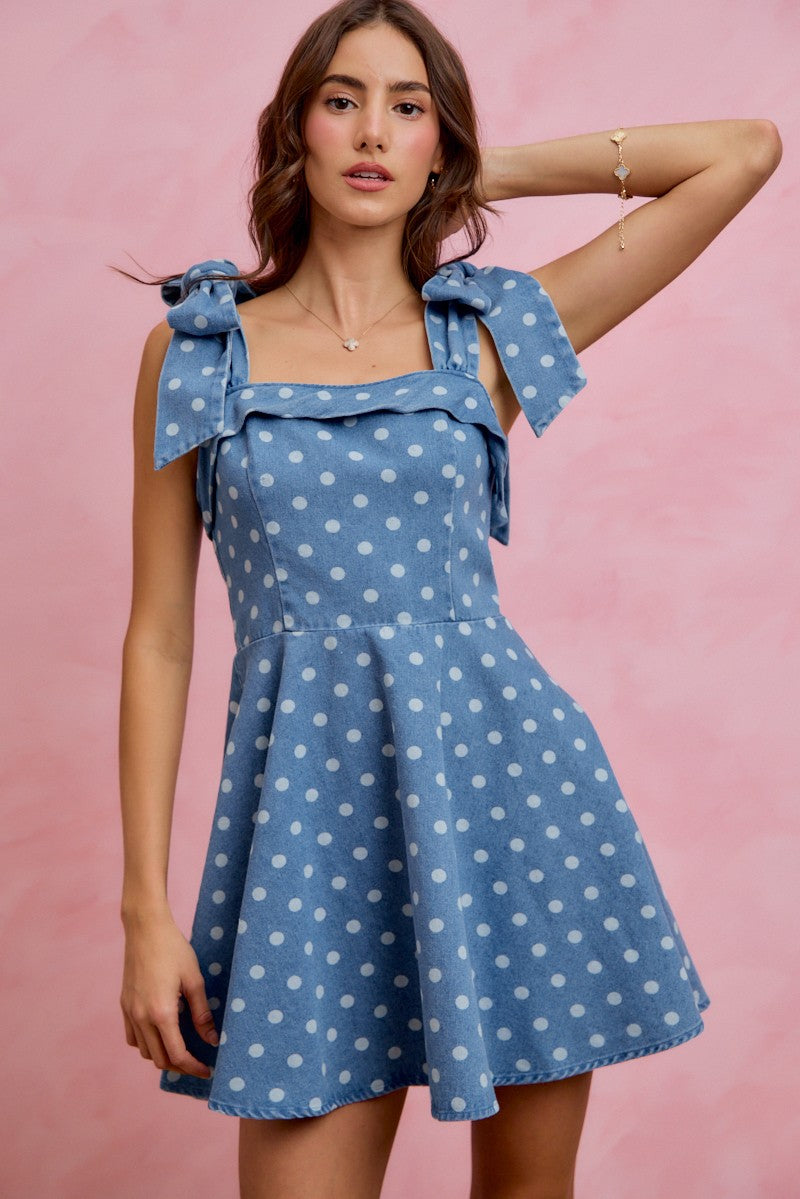 Denim Polka Dot Picnic Dress (S-XL)