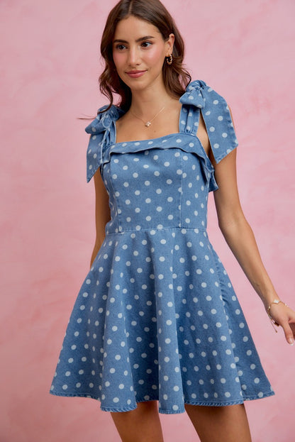 Denim Polka Dot Picnic Dress (S-XL)