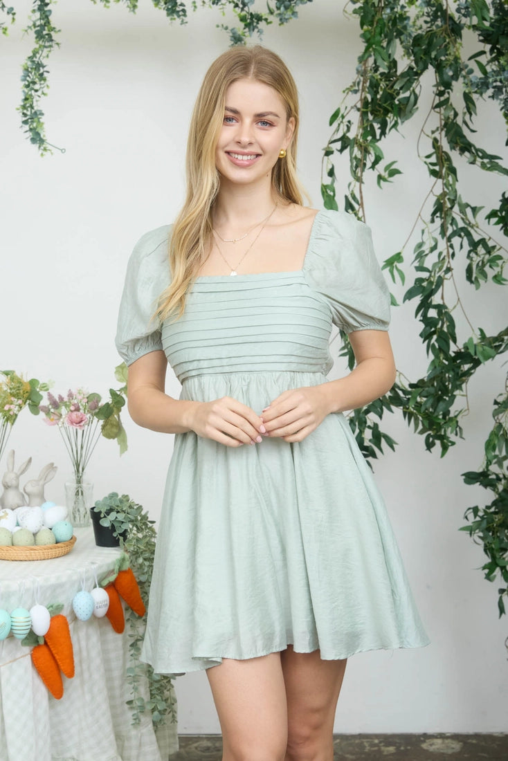 Sweet Bloom Light Sage Pleated Mini Dress (S-L)