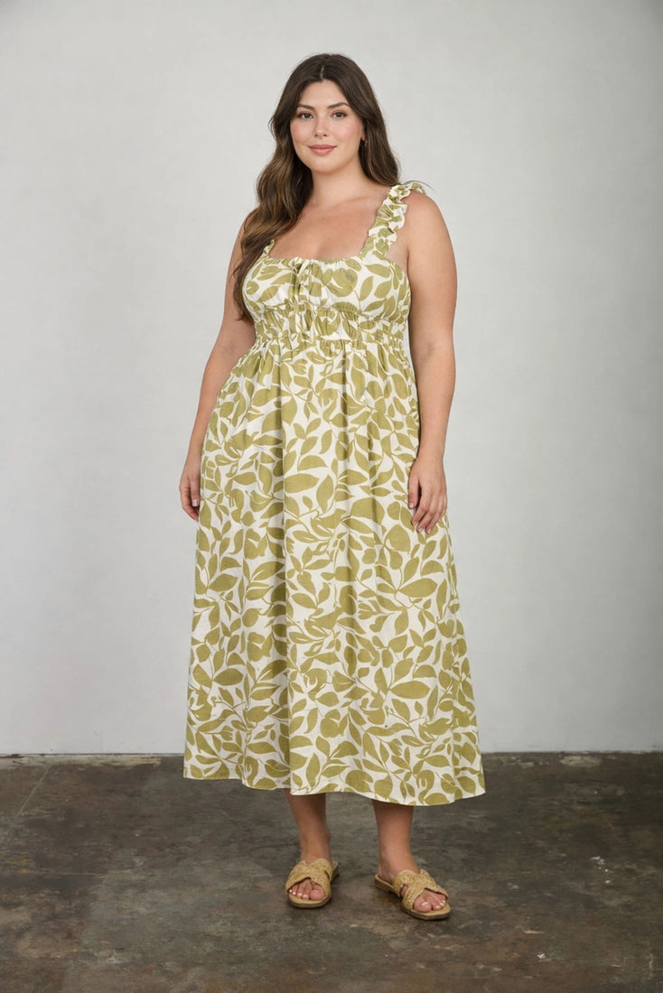 Olive Vine Midi Dress (1X-3X)