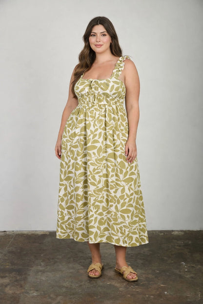 Olive Vine Midi Dress (1X-3X)