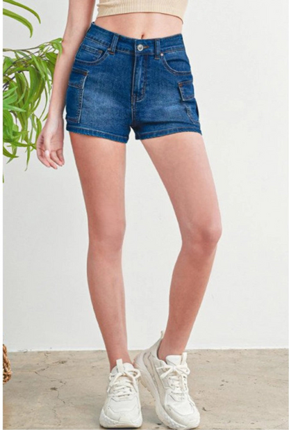 Daisy Dark Denim Cargo Shorts (S–L)