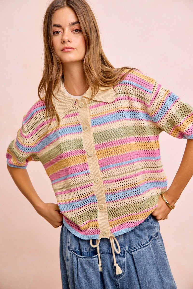 Happy Days Stripe Cardigan (S-3X)