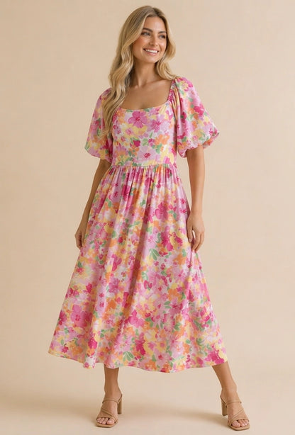 Pink Petal Garden Midi Dress (S-3X)