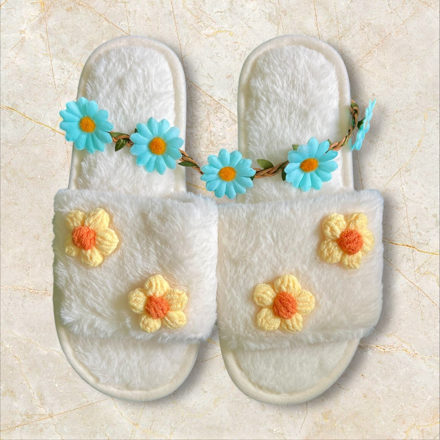 Hazy Daisy Dreams Plush Slippers