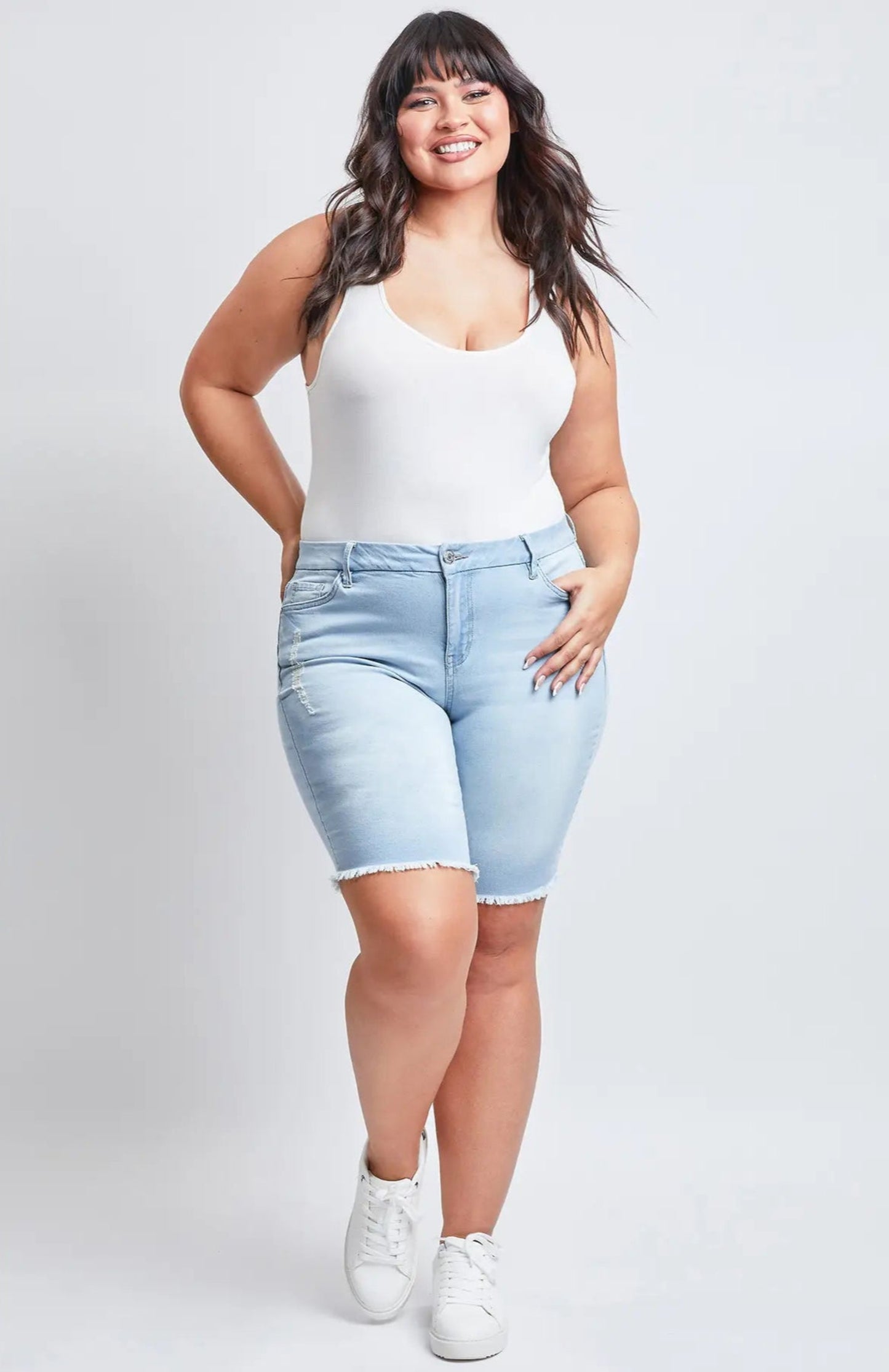 Distressed Daisy Frayed Hem Bermuda Shorts (14-20)