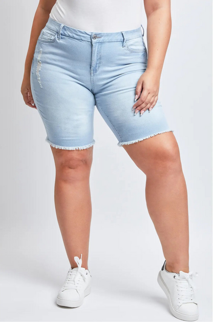 Distressed Daisy Frayed Hem Bermuda Shorts (14-20)