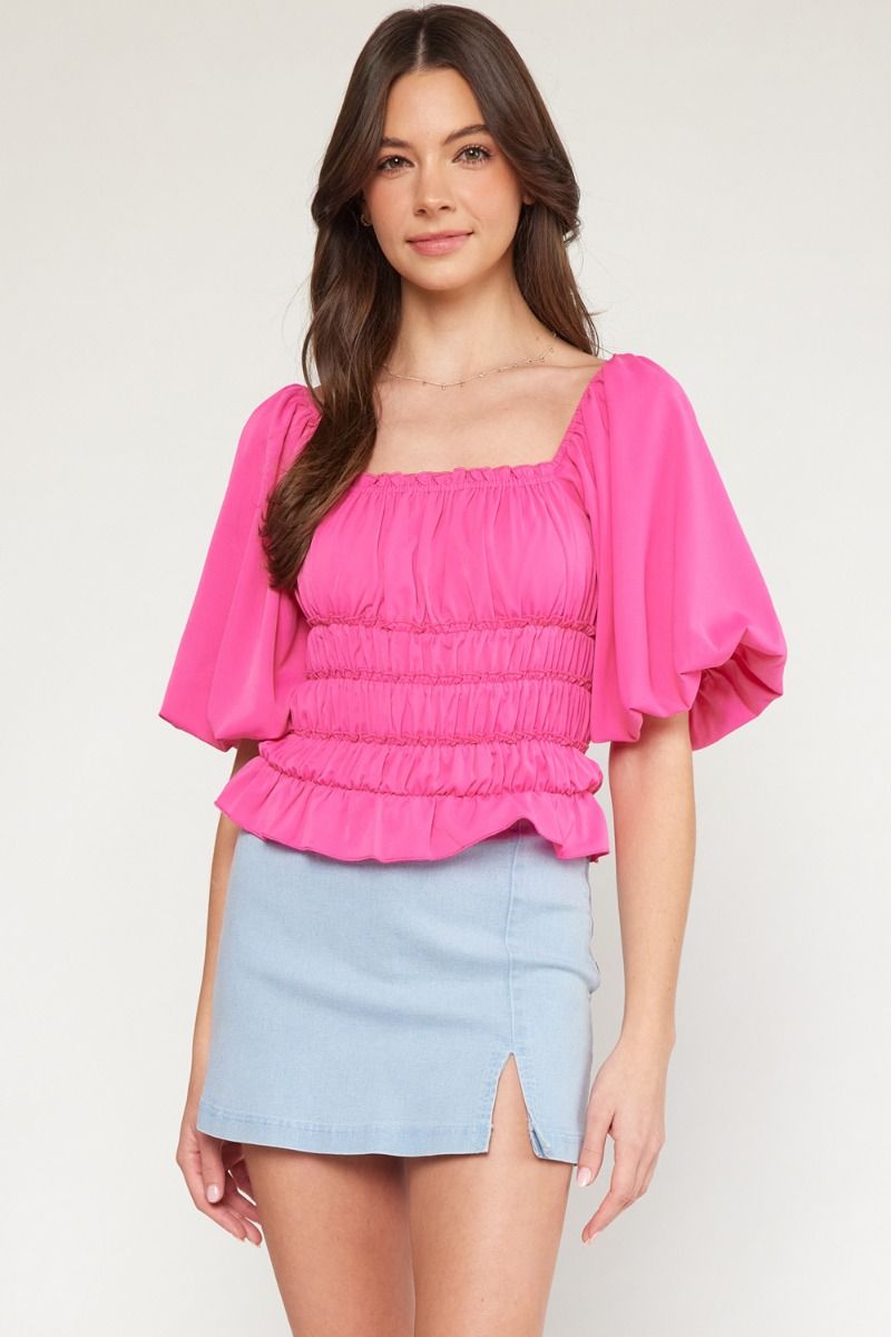 Love Notes Smocked Hot Pink Bodysuit (S-L)