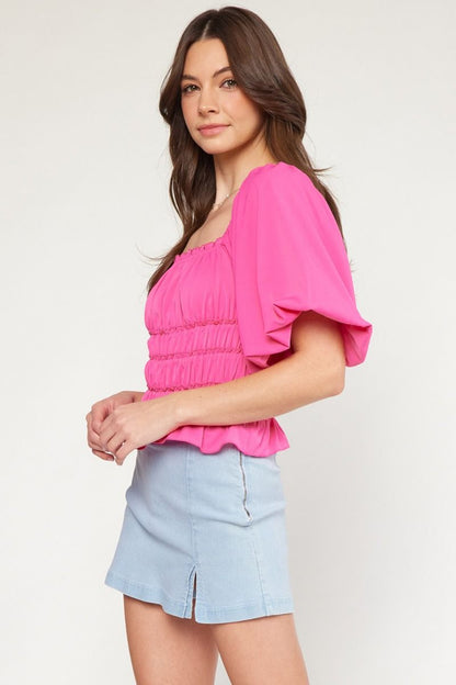 Love Notes Smocked Hot Pink Bodysuit (S-L)