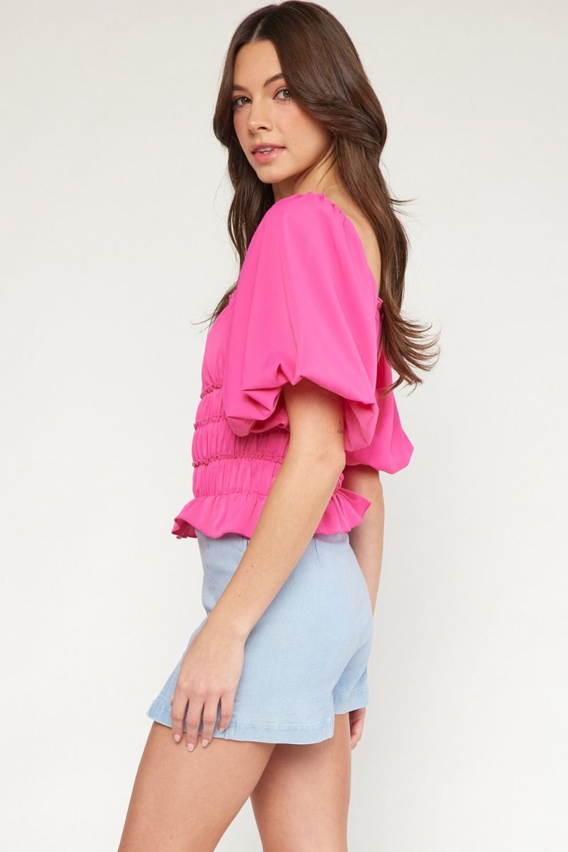 Love Notes Smocked Hot Pink Bodysuit (S-L)