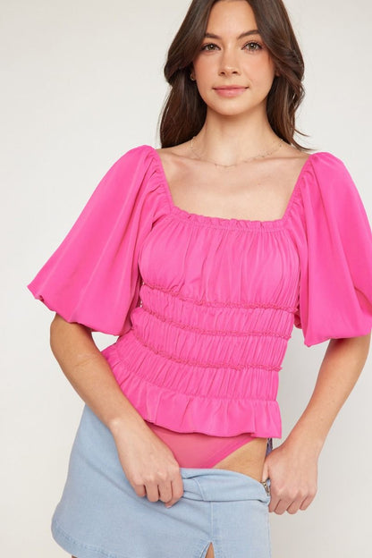 Love Notes Smocked Hot Pink Bodysuit (S-L)