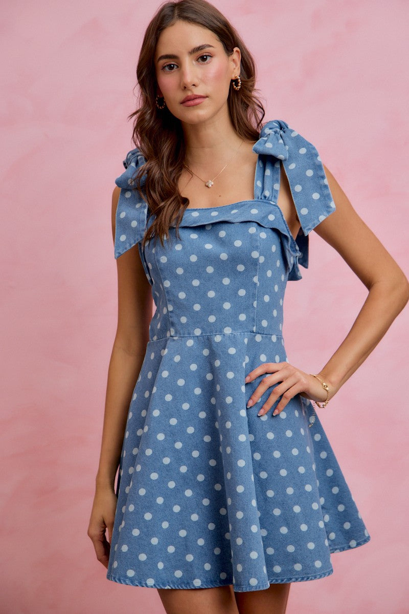 Denim Polka Dot Picnic Dress (S-XL)