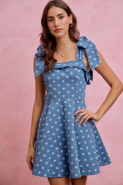 Denim Polka Dot Picnic Dress (S-XL)