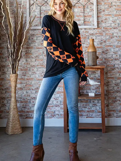 Spooky Season Plaid Waffle Knit Top (S-3X)