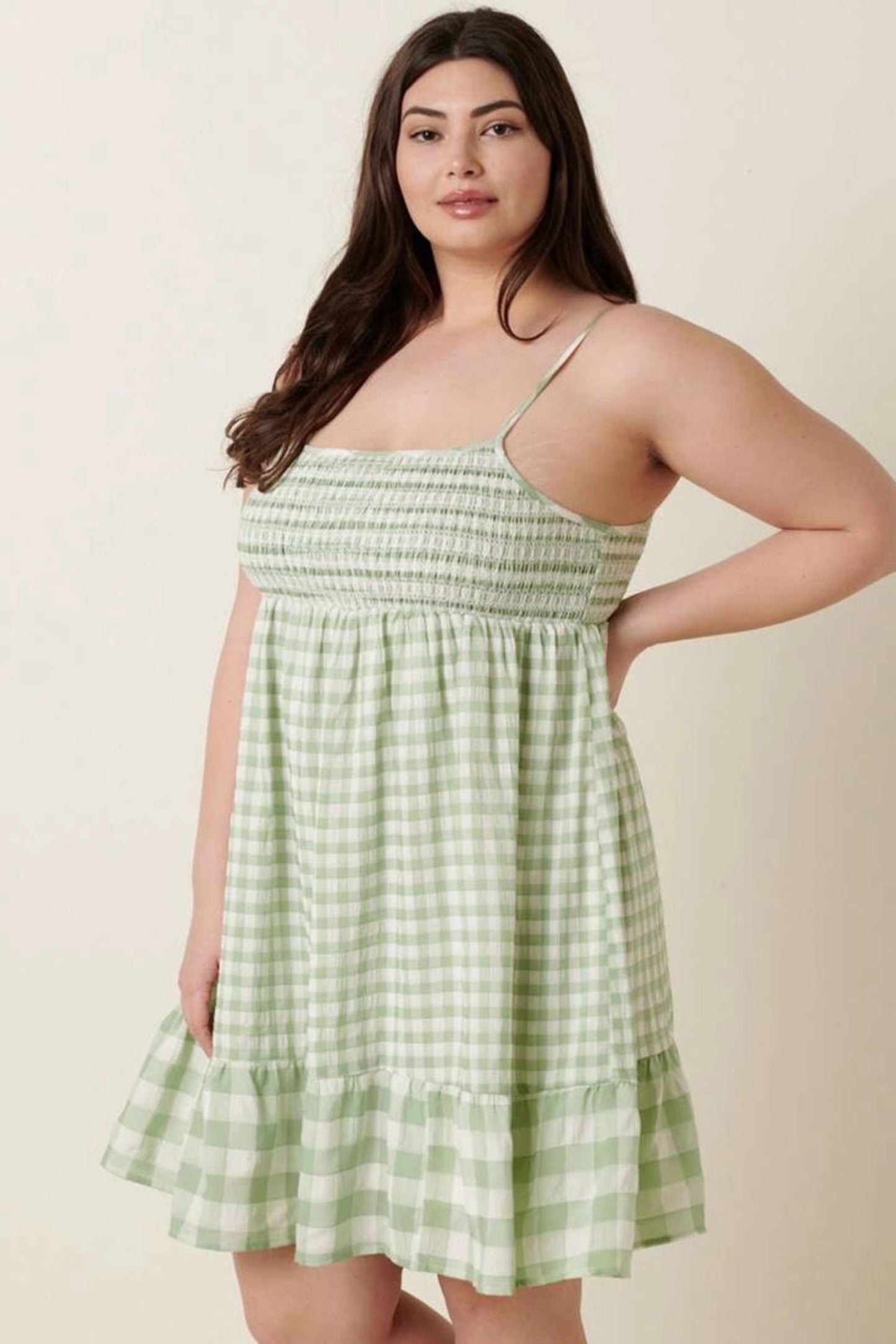 Garden Gingham Smocked Curve Mini Dress (XL-2X)