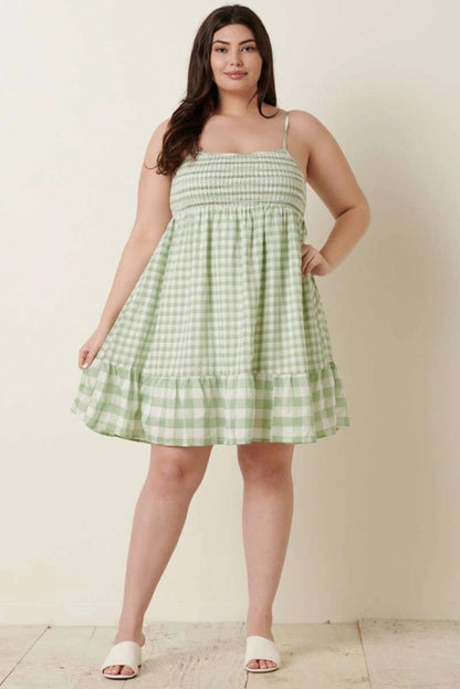 Garden Gingham Smocked Curve Mini Dress (XL-2X)