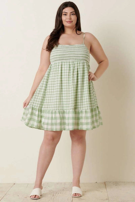 Garden Gingham Smocked Curve Mini Dress (XL-2X)