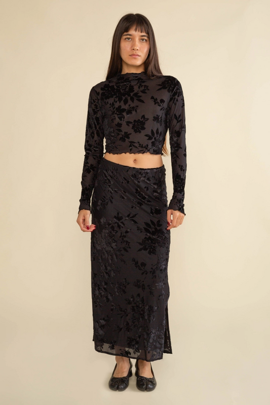 Gothic Garden Velvet Skirt and Crop Top Set (S-L)