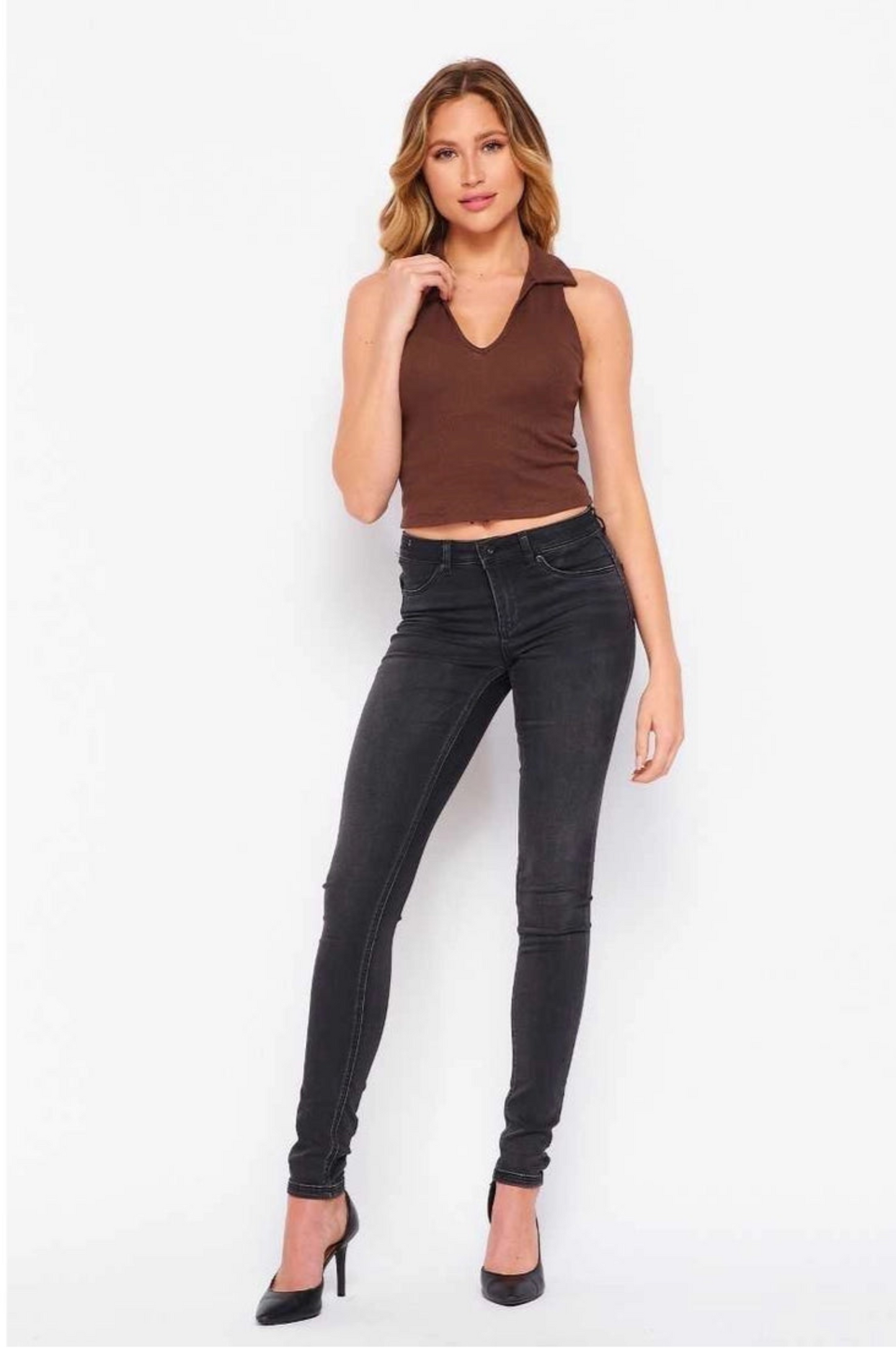 Mocha Muse Collared Crop Top (S-L)